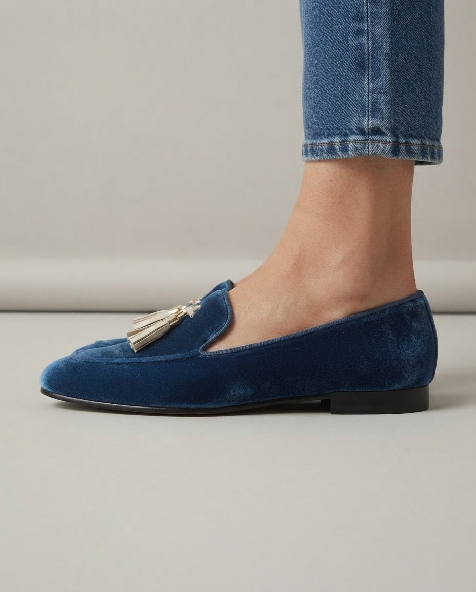 Mocassino Vittoria — Velluto Blu - immagine 4