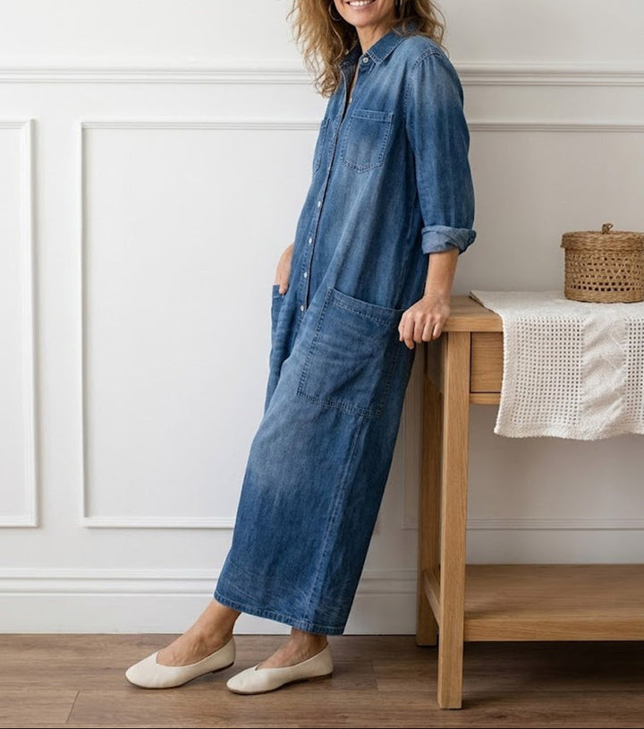 Diana | Abito Salopette Vintage in Denim di Cotone con Bottoni