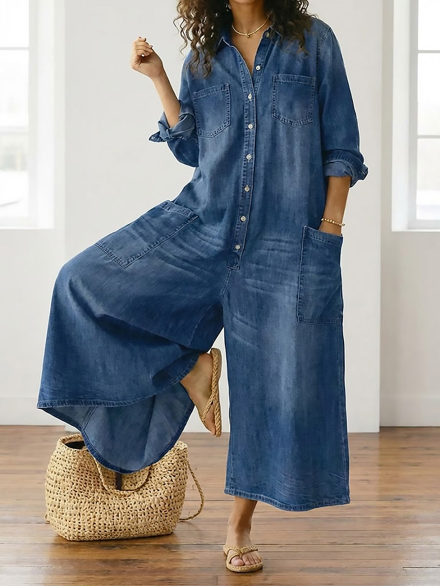 Diana | Abito Salopette Vintage in Denim di Cotone con Bottoni