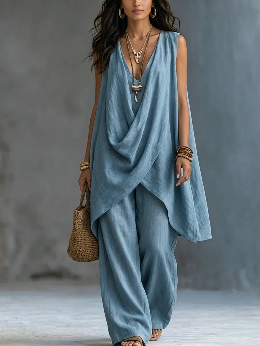 Ginevra | Coordinato Drappeggiato con Pantalone Ampio