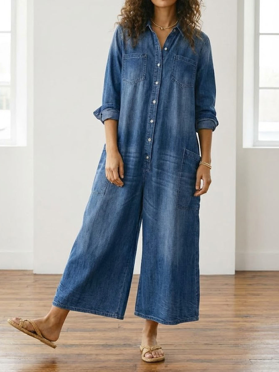 Diana | Abito Salopette Vintage in Denim di Cotone con Bottoni