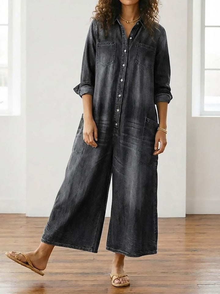 Diana | Abito Salopette Vintage in Denim di Cotone con Bottoni