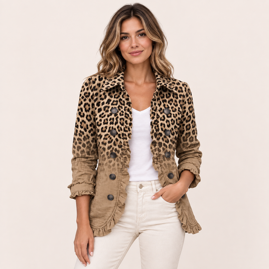 Silvana | Giacca Leopardo Sfumata con Volant - vista frontale