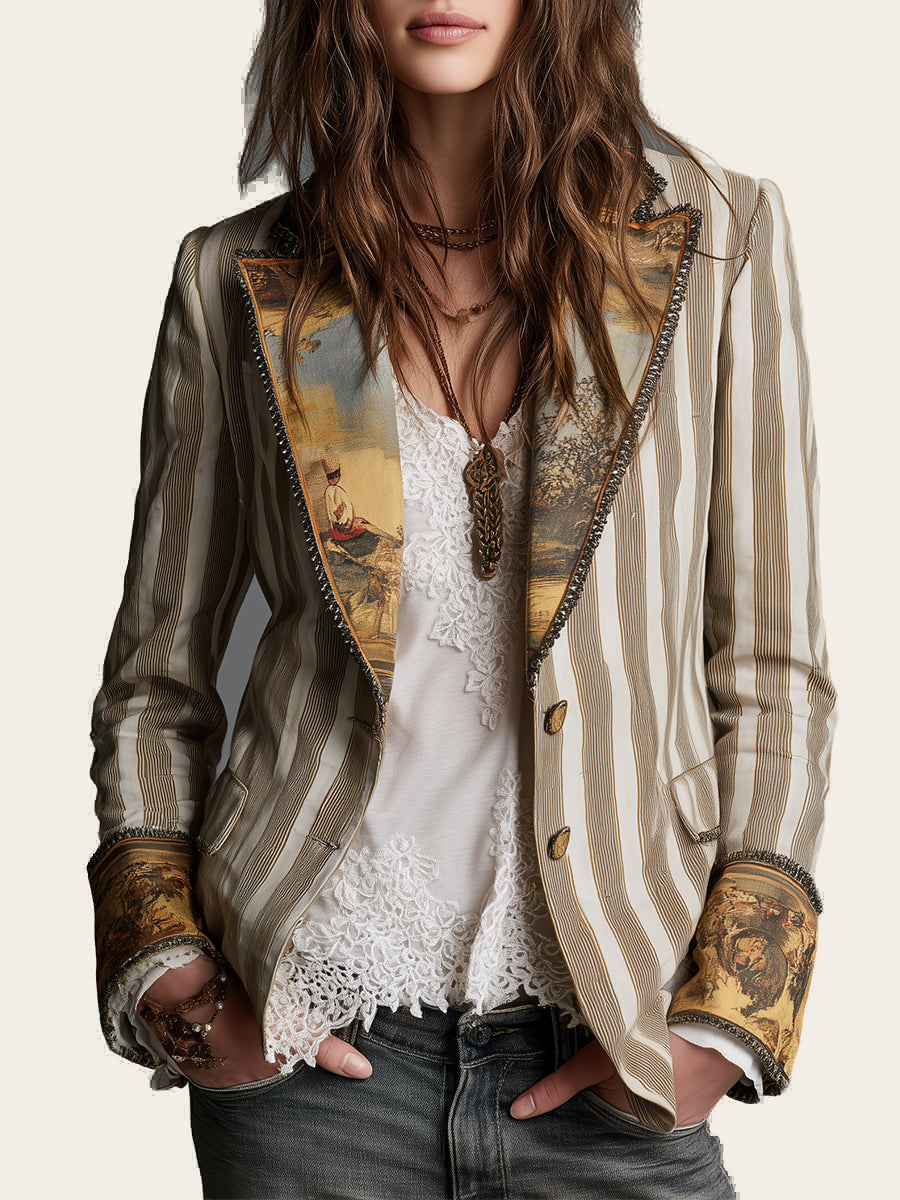 Suzanne | Blazer a Righe con Colletto Stampato - immagine principale