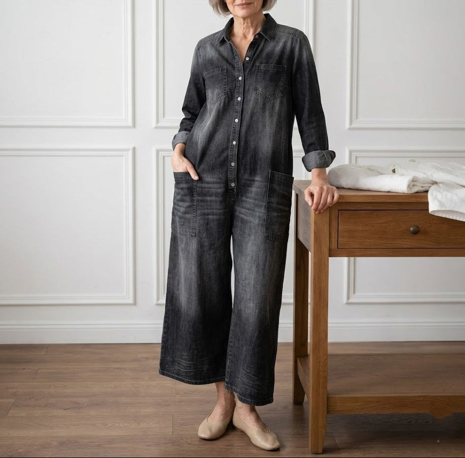 Diana | Abito Salopette Vintage in Denim di Cotone con Bottoni