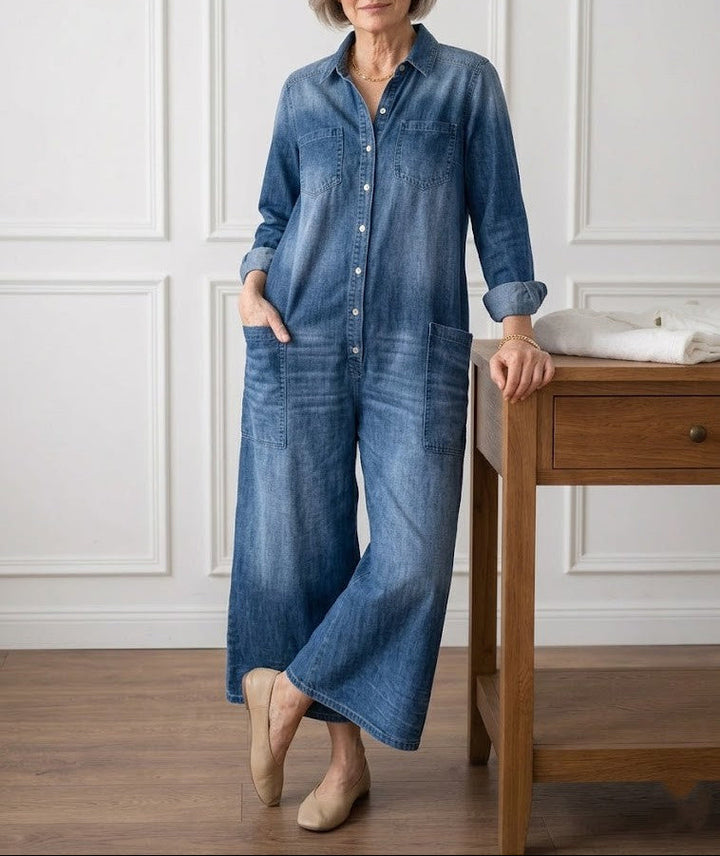 Diana | Abito Salopette Vintage in Denim di Cotone con Bottoni