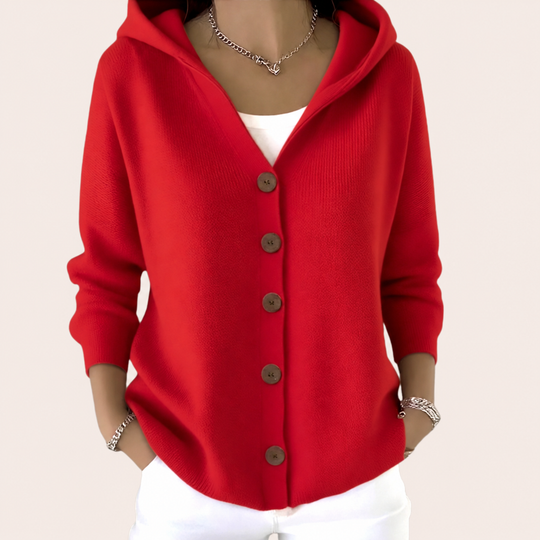 Violetta - giacca in maglia rossa con cappuccio